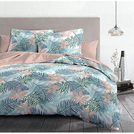 Parure de lit 3 pièces 100% coton 57 fils – Housse de couette 220 x 240 cm – 2 taies d'oreiller 63 x 63 cm – Rose pastel – Home Linge Passion