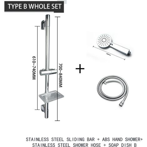 (Ensemble complet B Dish) Barre de douche réglable, tige de levage, colonne de douche murale extensible, pommeau de douche à 3 jets, rehausseur de douche chromé pour salle de bain. (1/5)