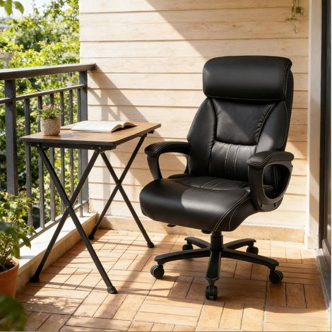 Silla de oficina 86x72x127 cm negra en metal y poliuretano con reposacabezas y soporte lumbar (1/5)