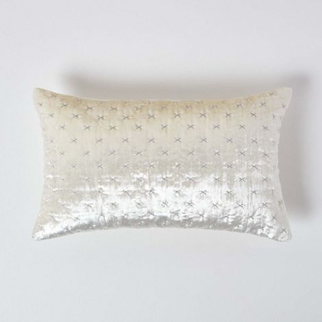 HOMESCAPES Housse de coussin en velours piqué ivoire, 30 x 50 cm