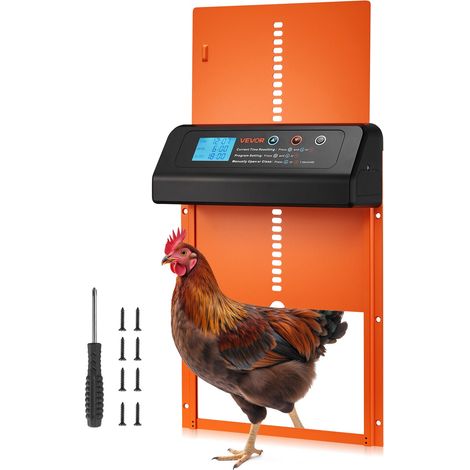 Porte Poulailler Automatique, Alimentation par Piles, 2 Modes avec Minuterie et Réglage Manuel, Système Anti-pincement, Alliage d'Aluminium, Ouvre-porte Poulailler Automatique et Étanche, Orange (1/5)
