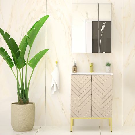 Badezimmer Set 2-teilig inkl. Waschtisch in Beige mit gefrästen Fronten ANGERA-140 (1/5)