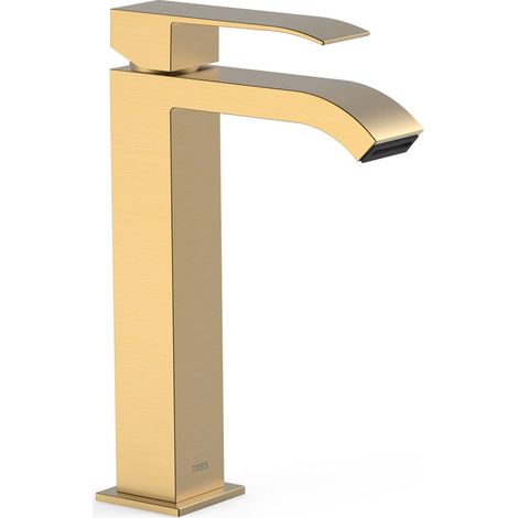 TRES 00661001OM CUADRO Grifo Monomando Caño Alto para Lavabo Color Oro Mate 24K - ref: 00661001OM