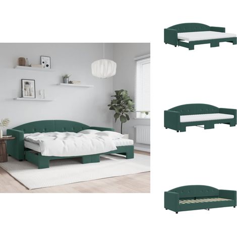 Lit de jour avec gigogne et matelas vert foncé 80x200cm velours - Canapé Lit - Lit Gigogne - Lit Convertible - Meuble Multifonction - Literie (1/5)