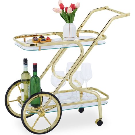 Carrello di servizio in ottone e vetro
