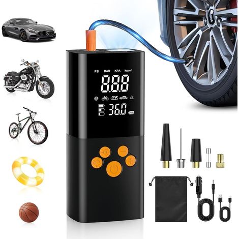 Compresseur d'air portable 2600 mAh, gonfleur de pneu de voiture sans fil 150 PSI, compresseur de voiture portable avec écran LCD numérique, pompe à air rechargeable pour voiture, vélo, moto, scooter, (1/5)
