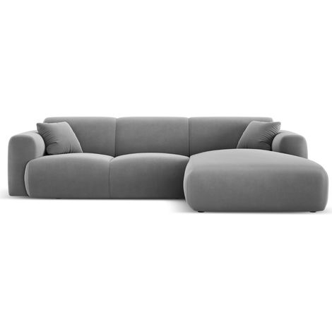 Canapé d'angle droit 4 places en velours gris clair (1/5)
