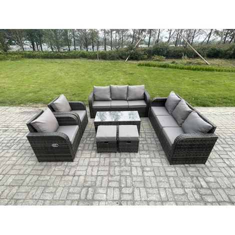 Fimous Ensembles de meubles de jardin 10 places Ensemble de canapés en rotin avec Table basse rectangulaire Chaise inclinable 2 Petits tabourets (1/5)