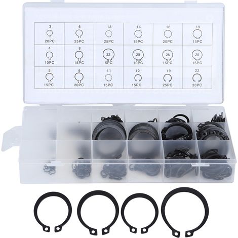 300 Pièces Kit de Circlips E Externes 2-32mm, Assortiment de Rondelles d'Arrêt à Ressort (1/5)