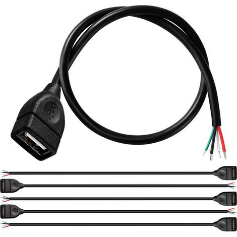 Câble USB C -KAL-5 Pièces Câble Nu USB 2.0 USB-A Femelle 4 Broches,30Cm,Fil Nu À Extrémité Ouverte,5V 3A,22AWG (1/5)