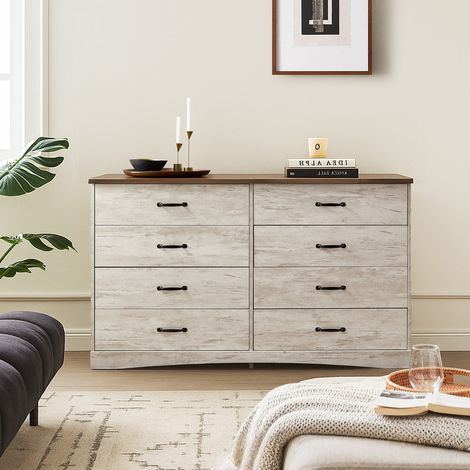 Chest of Drawers, Chest of 6 Drawers Fluted Dresser Modern Nightstand, Clothing Storage Cabinet with Metal Legs for Bedroom, Living Room Brown (1/5)