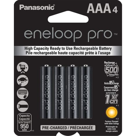 Blister da 4 batterie ricaricabili Ni-Mh ministilo AAA 1,2V 950mAh Panasonic "Eneloop Pro" (1/2)