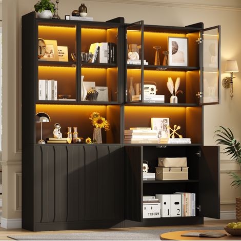 Vetrina 2 pezzi 160x35x200 cm nera con LED in truciolare - MEUBLIV (1/5)