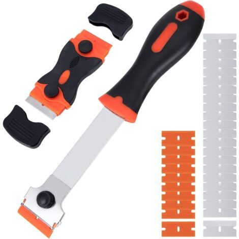 Grattoir à Verre Grattoir pour Plaque Vitrocéramique, 2 Pcs Grattoir à Coulis avec 10 Lames en Plastique et 20 Lames Métallique pour Vitres Miroir Sol Nettoyage (1/4)