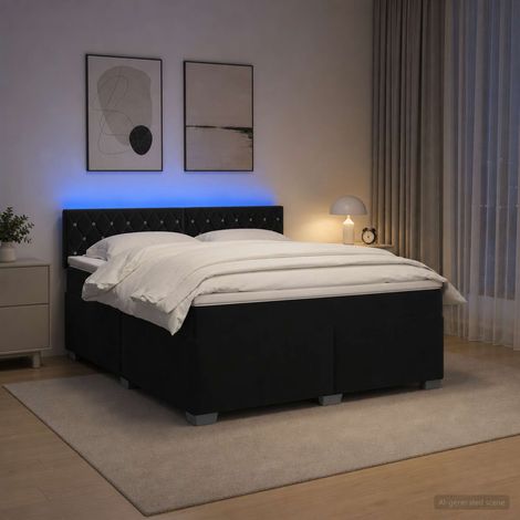 Cama con Base Tapizada, Colchón y Luz LED Negro 140 x 190 cm (1/5)