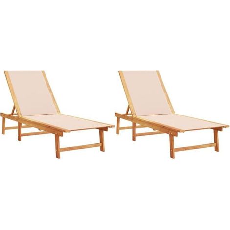 Lot de 2 Chaises Longues en Bois d'Acacia et Textilène, Couleur Crème (1/5)