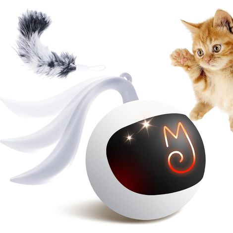Ensemble de Jouet interactif pour Chat, traqueur Amusant, Balle de Poursuite Automatique à Rouler avec Queue Moelleuse, Une Petite Souris, Rechargeable (Blanc) (1/5)