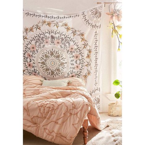 Tenture murale Bohème Mandala 130x150cm, jeté de lit pour décoration nature, couvre-lit pour salon chambre studio, motif fleurs écrasées, tissu mural polyvalent. (1/4)