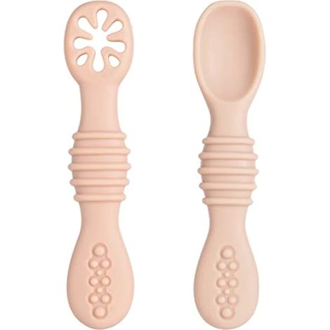 Set de couverts bébé en silicone - Cuillère et fourchette, 2 pièces - Kit d’apprentissage pour bébé, prise en main facile