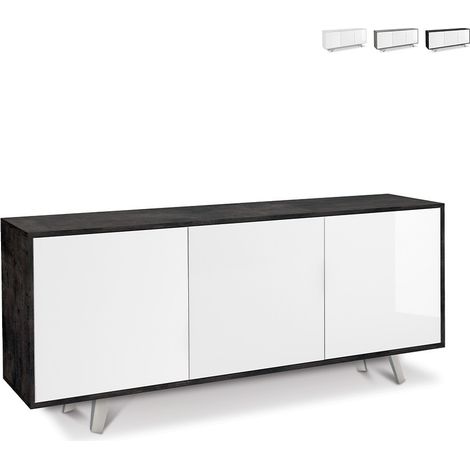 Credenza buffet moderna nera con tre ante bianco lucido. (1/5)