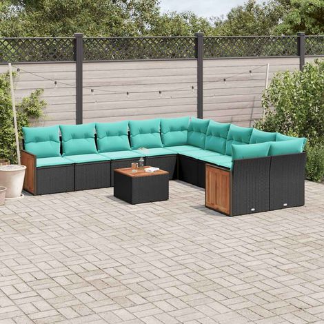 vidaXL Ensemble de canapé de jardin 11 pcs avec coussins noir résine tressée
