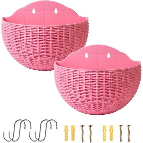 Vasi semicircolari, cestini per fiori, decorazioni da giardino, con drenaggio e gancio, larghezza 21 cm, rosa (1/5)