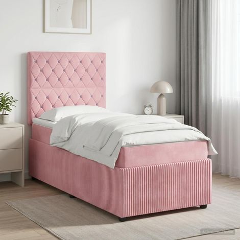 Cama box spring con colchón Rosa 80 x 200 cm Terciopelo (1/5)