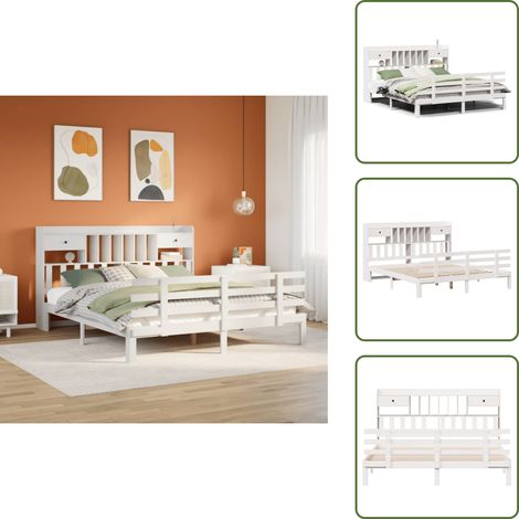 vidaXL Lit bibliothèque sans matelas blanc 180x200 cm bois pin massif