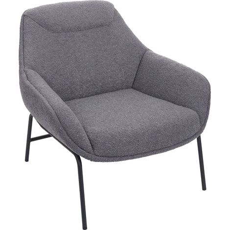 Poltrona sedia lounge HHG-077 metallo tessuto bouclè grigio scuro