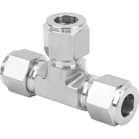 Raccord en T à compression, diamètre égal, acier inoxydable 316, forgé à chaud, SS-600-3Ф10 (1/5)