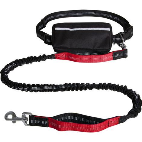 Hundeleine zum Laufen, Freihändiges Hundeleinen-Set, Hundeleine zum Laufen, Hundegürtel, Anti-Zug-Leine mit Tasche, Gürtel, Genähter Griff (Rot) (1/5)