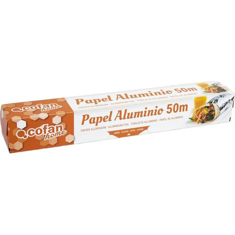 Papel de aluminio doméstico 50m con estuche de corte (1/4)
