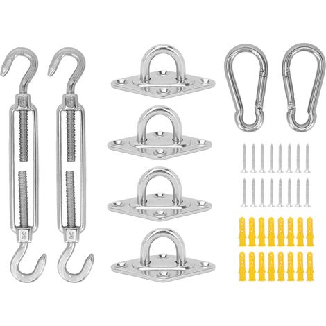 Kit de fixation pour voile d'ombrage, structure robuste en acier inoxydable, kit d'installation pour tonnelle solaire (1/5)