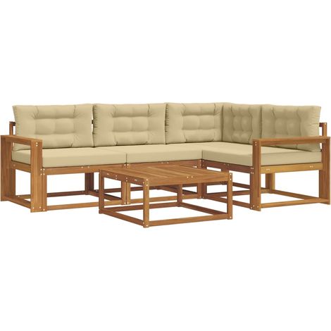 Conjunto de sofás de exterior con cojín 5 pcs Natural y Beige vidaXL