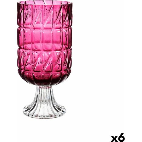 Vase geschnitzt dunkel rosa Glas 13 x 26,5 x 13 cm (6 Stück) (1/3)