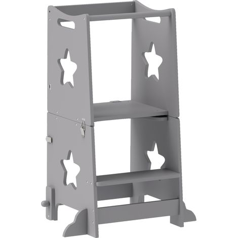 Scala Montessori Convertibile 60x44.5x86 cm in Set Tavolo e Sedie con Barra di Sicurezza in Legno Grigio (1/5)