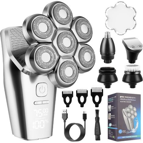 Rasoir électrique pour homme, 7 têtes flottantes, rasoir à barbe, tondeuse à cheveux, nettoyeur de visage, masseur, tondeuse nez, IPX7, entièrement lavable, rechargeable par USB, écran LCD numérique