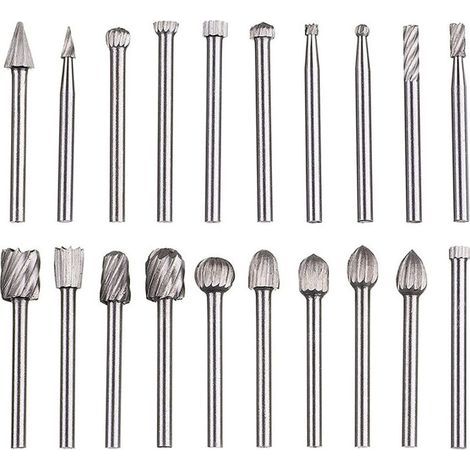 Jeu de 20 limes rotatives HSS en carbure – Tiges de 1/8' (3 mm) – Pour sculpture, gravure, perçage, polissage des métaux (1/5)