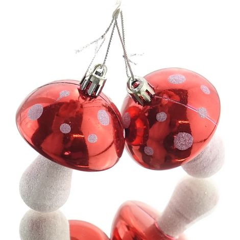 Weihnachtsdeko Fliegenpilz Hänger Rot & Weiß Ø 5 cm aus Kunststoff - 2er Set