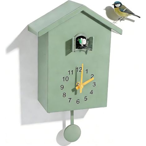 Horloge Coucou - 1 Unité - Plastique ABS - Style Nordique - Fonction Chant Oiseau - Salon Chambre Bureau - Vert Menthe (1/5)