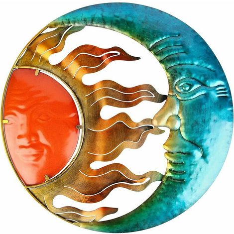 Art mural soleil en métal 29,5 cm Sculpture murale en métal soleil lune pour décorer la chambre (1/5)