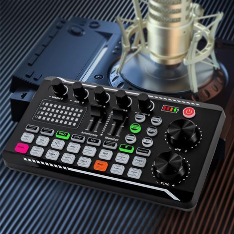 Soundboard Sound Effects Board Sound Mixer Board Carte son compatible Bluetooth avec plusieurs effets sonores et lumière LED, soundboard, carte son live et interface audio avec mixeur DJ (1/5)