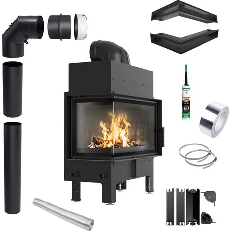 Eck Kamineinsatz KRATKI FLOKI links 10kW Ø200 schwarz Montageset (1/5)