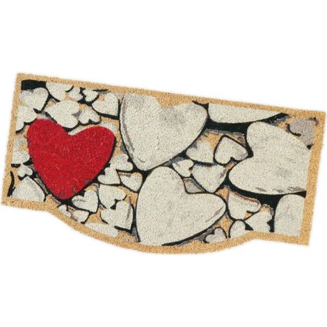 Zerbino Cocco 40x75 cm Retro Gomma Antiscivolo Tappeto Moderno Porta Ingresso Entrata - CUORE ROSSO
