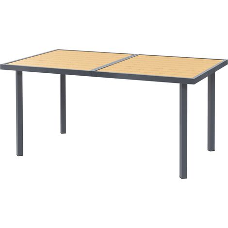 Gartentisch für 6 Personen, Tischplatte aus Stahl in Holzoptik, 150 x 90 x 72 cm, natur
