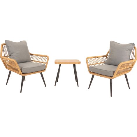 [NON UTILIZZATO] Set in poly-rattan HHG-956, set da balcone set da giardino esterno salotto tavolino, grigio scuro