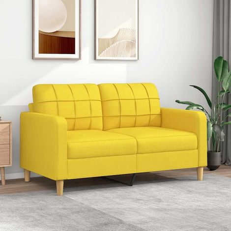 2-Sitzer-Sofa mit Kissen, Armlehnen, hellgelb, 140 cm (1/5)