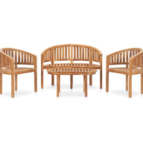 Salon de jardin 4 pcs Ensemble Table et Chaise de Jardin - en forme de banane Bois de teck solide BV508857 - BonneVie (1/5)