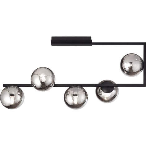 Plafoniera in metallo Nero e diffusori in vetro Fume' a 5 luci MONILE 85x47 cm (1/3)