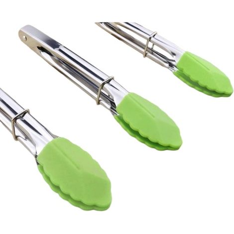 Mini pinces avec embouts en silicone, pinces de cuisine en silicone de 18 cm, lot de 3 pour barbecue, salade, grillades, friture et cuisson (3 pièces, vert)